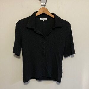 Rag & Bone Women’s Black Button Down Polo Shirt, V-neck Short sleeve, size large